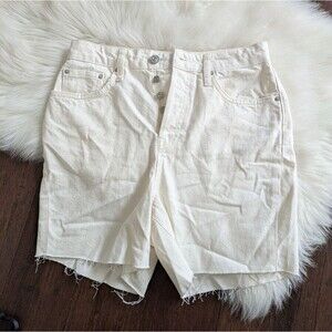 BDG Urban Outfitters 90's Long Inseam Cutoff Denim White Shorts Button Fly 29